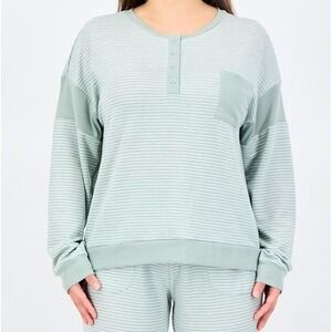 Splendid Henley Pajama Top Womens XXL Green Striped Oversized Long Sleeve Lounge